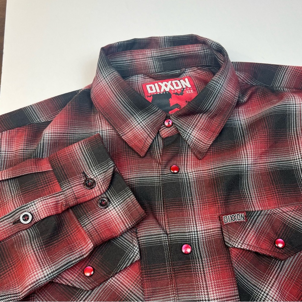 DIXXON The Count Pearl Snap Burgundy Gray & Black Flannel Shirt XLT
